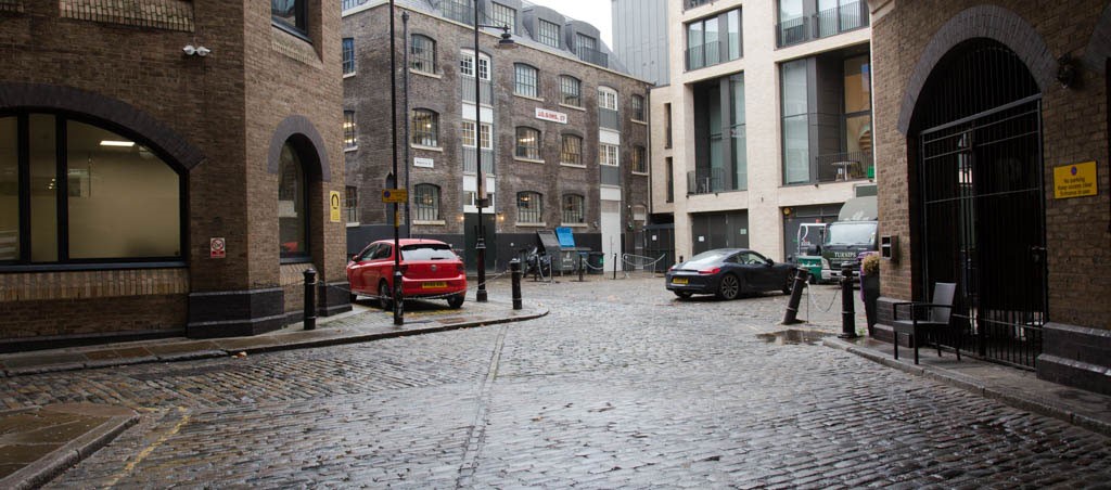 Winchester Square from Clink Street, The white sign of J O Sims Ltd..jpg