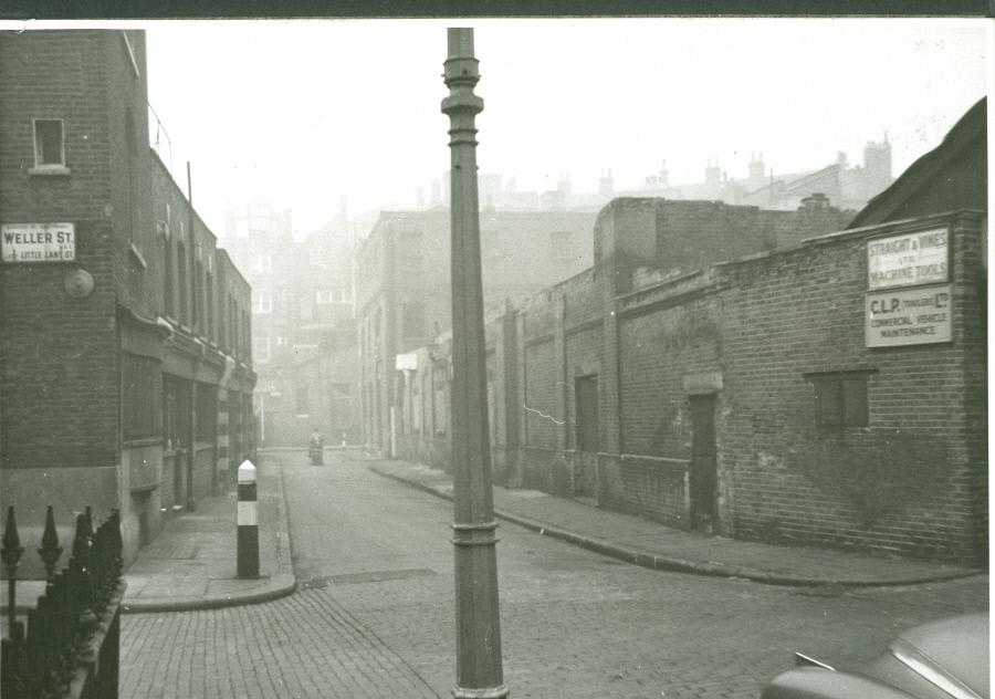Mint Street Workhouse, on the corner of Weller Street and Mint Street. 1957. Weller St was Little Lant St.  X.png