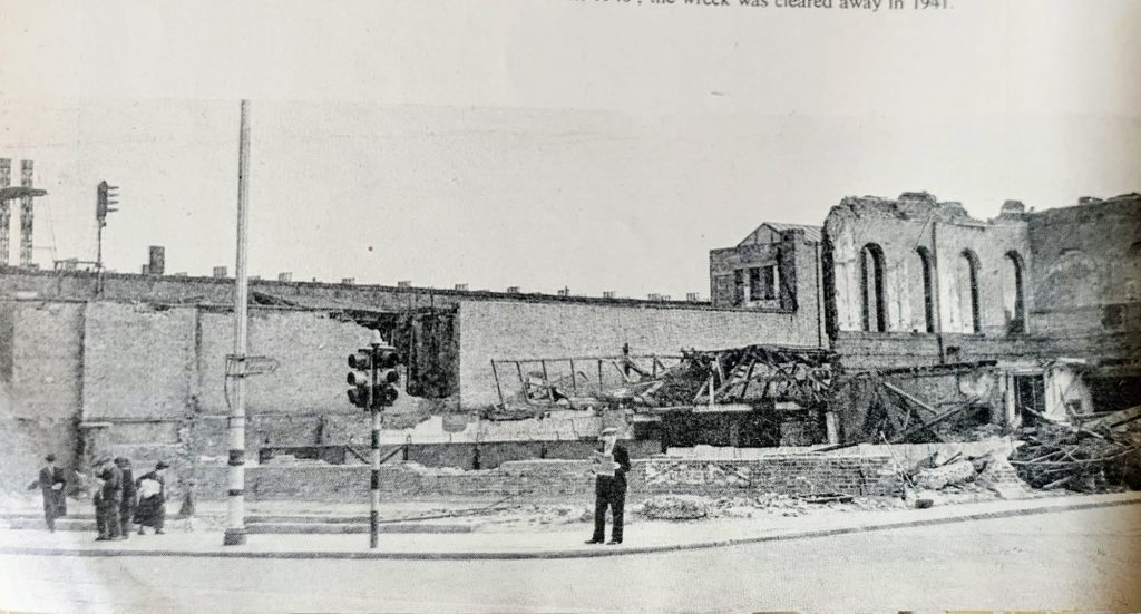 Blackfiars Road,The Ring bombed twice in1940. The wrecked site was cleared away in 1941. X.png