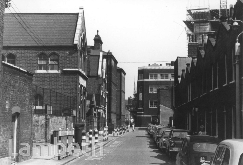 Roupell Street  c1969, looking east towards Hatfields, with St Andrew's primary school on the left. The school was built c.1868.     X.png