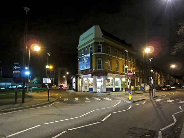 Lower Road, Merry Cricketers pub site of, c2008. At the junction with Bestwood Street left. X.png