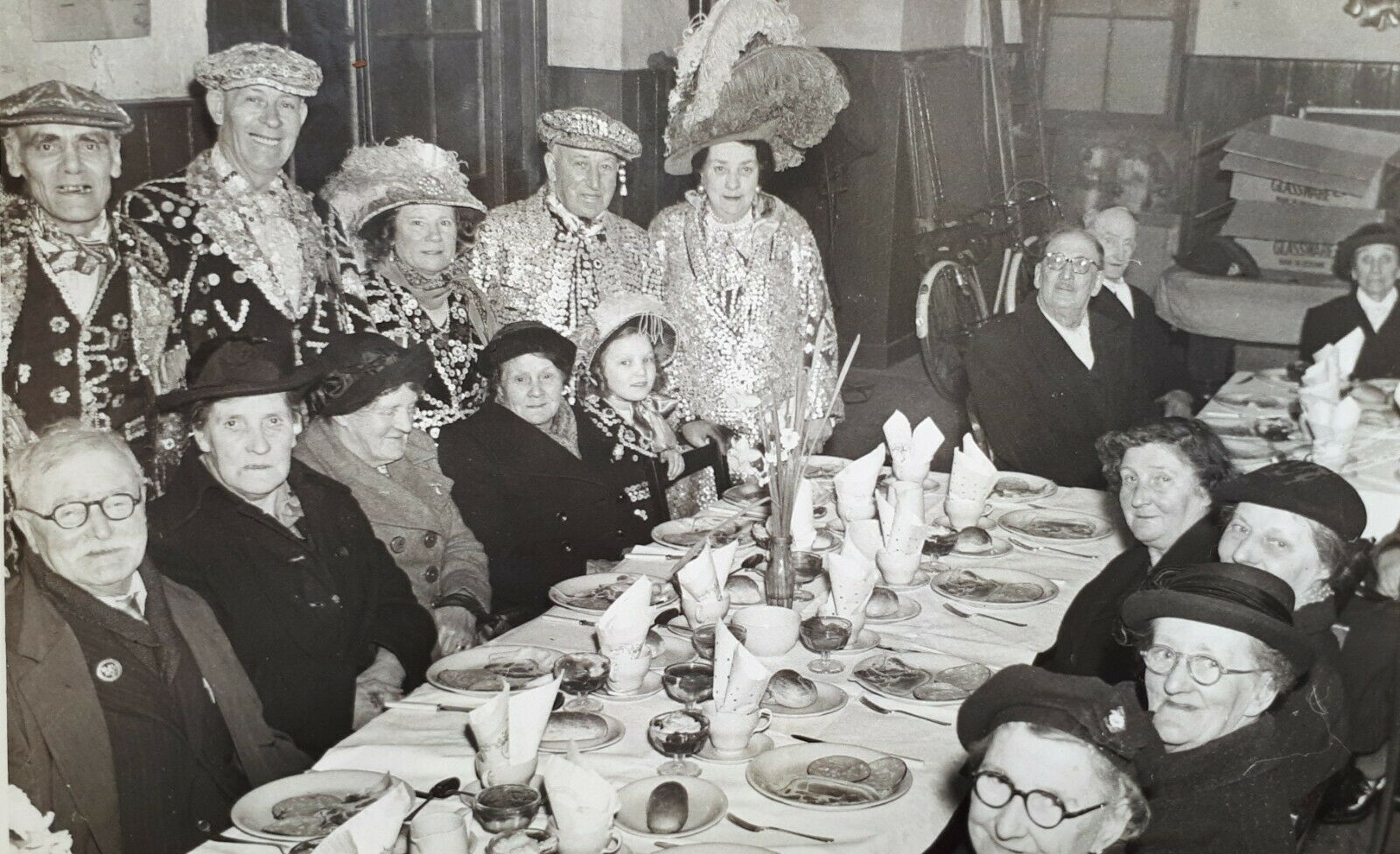 Pearly Kings & Queens, Darby & Joan Meal, Rotherhithe c1960.  X.png