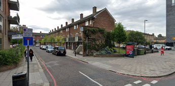Stevens Street 2019. A cul-de-sac off Tower Bridge Road, to the right is Abbey Street.  X.png