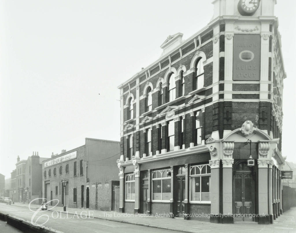 Larcom Street (left) c1956. Albion Public House,address 52 Rodney Road (right)  X.png