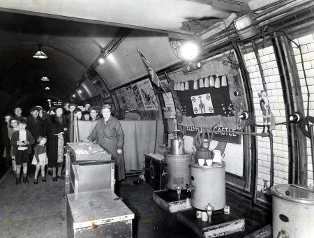 Elephant & Castle Underground station, shelterers during the Second World War. The canteen was declared one of the 'three best decorated canteens' for Xmas 1944. X.png