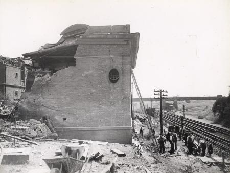 Surrey Docks Underground station, bomb damage on the track 1944.  X.png