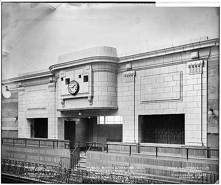 Grange Road, Bermondsey Public Baths, c1927. The clock at the end of the large swimming bath.  X.png