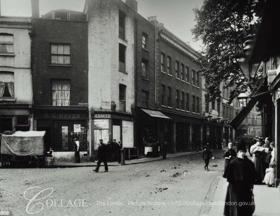 Long Lane c1900, Tabard Street left, looking towards Borough High Street.    X.png