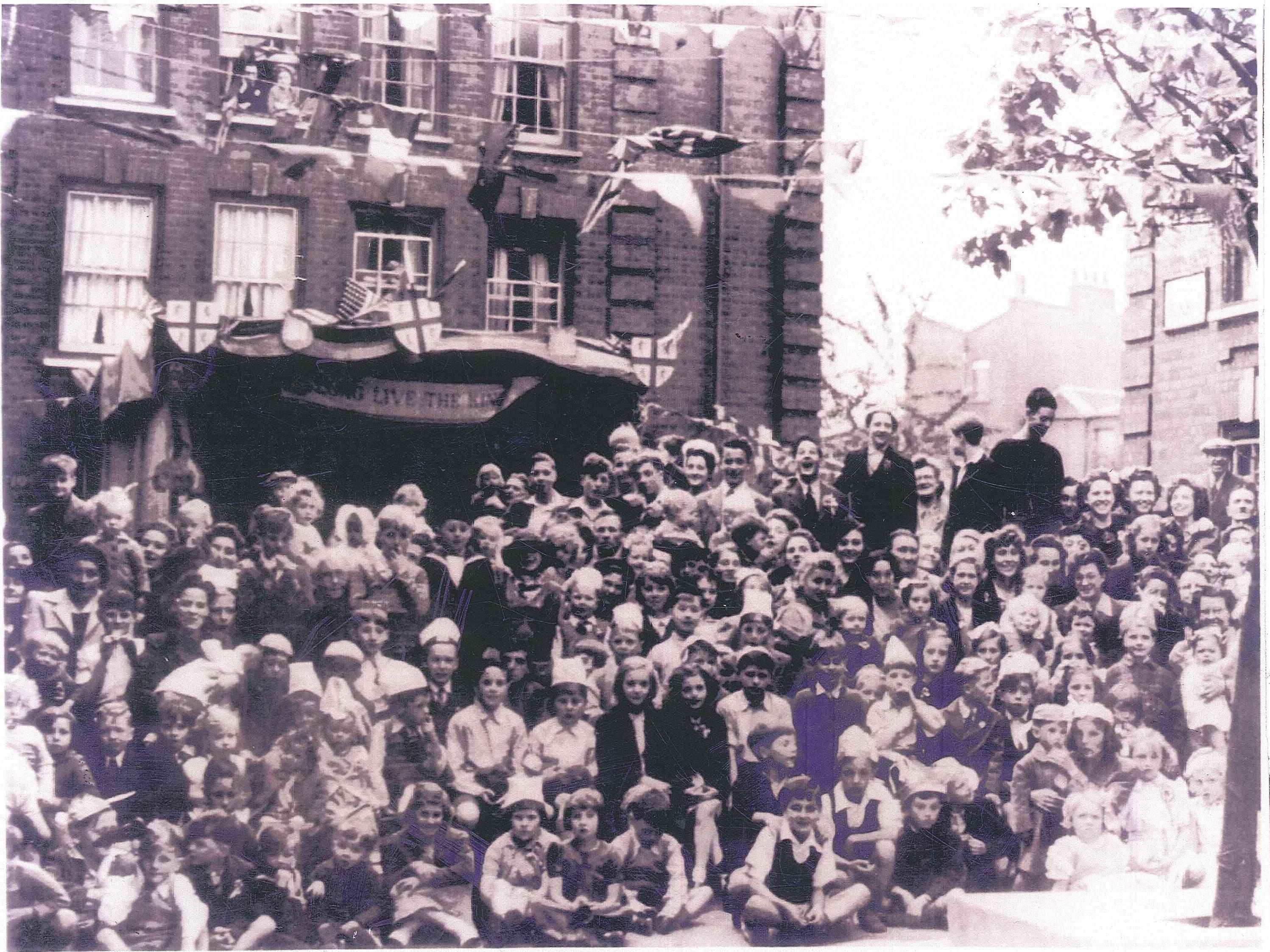 Plough Way Estate, C Block in Rotherhithe threw victory party. 1945.   2  X.jpg