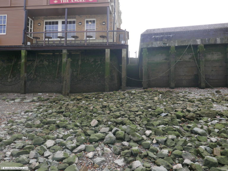 Rotherhithe Street. There is easy access to the foreshore here, by the stairs just to the right of The Angel pub, these are the Rotherhithe Stairs.  X.png