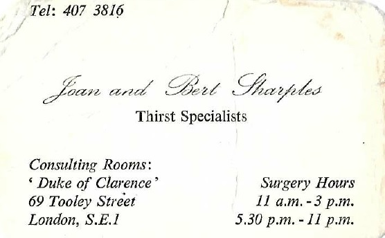 Tooley Street, Duke of Clarence, Business card, c.1970.   X.png