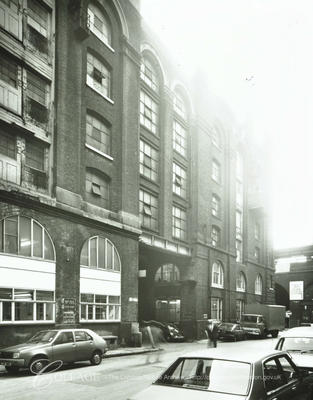 Hay's Wharf Warehouses view from Hays Lane, with south west corner of Hays Dock.  X.png