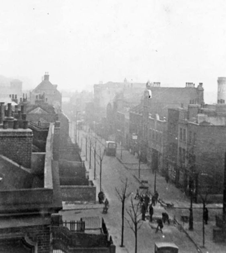 Long Lane in the 1930's. looking east towards Tower Bridge Road, the Road running across the bottom is Weston Street Bermondsey. Picture 5 X.png